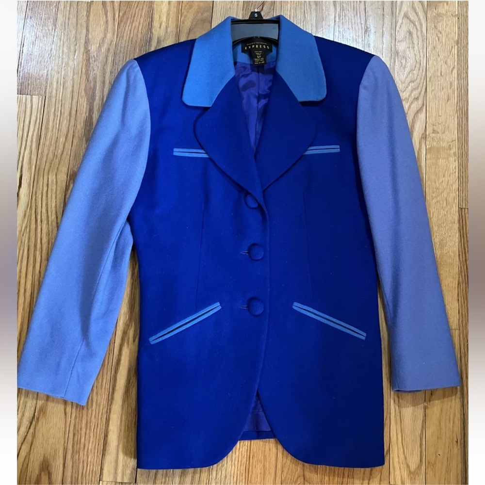 vintage compagnie internationale express 100% Wool Blue Color block Blazer  S/1